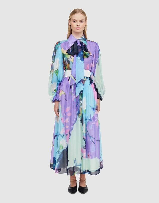 Leo Lin Illusory Silk Midi Dress 