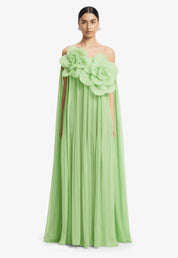 Leo Lin Jaclyn Draped Floor Length Dress Juniper Green Dress 