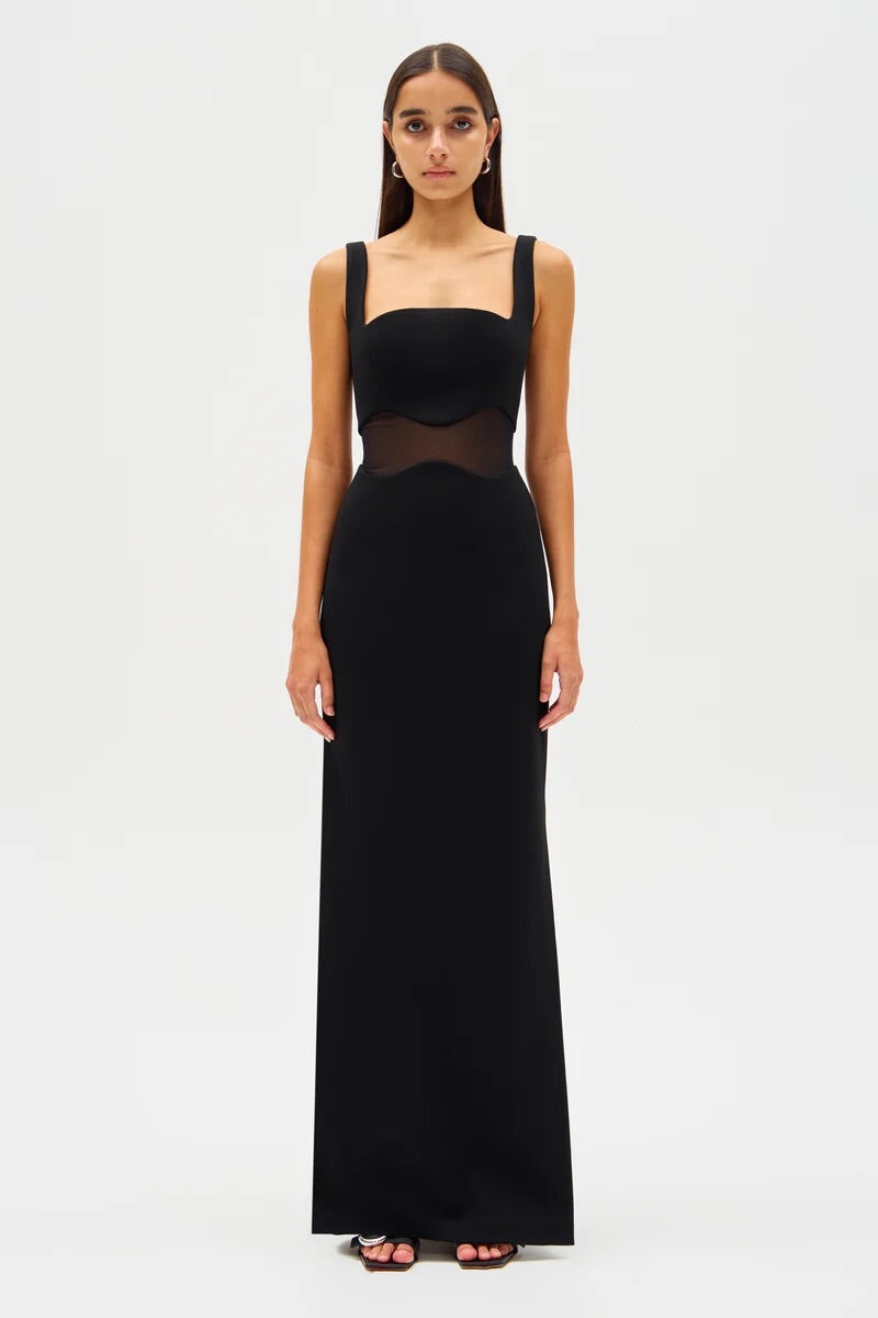 Misha Damita Crepe & Mesh Maxi Dress 