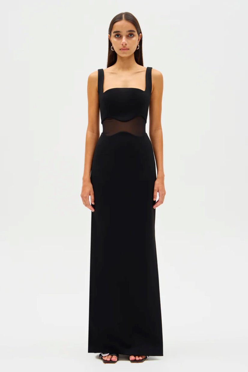 Misha Damita Crepe & Mesh Maxi Dress 