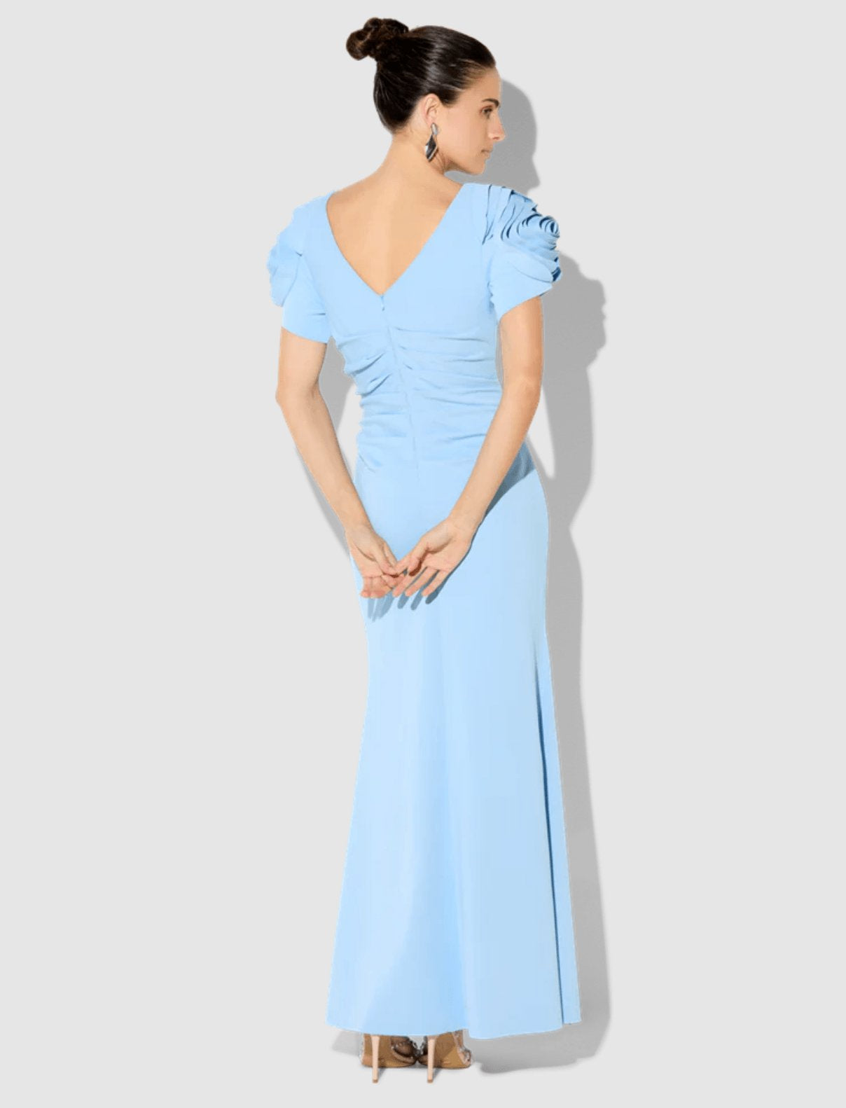 Montique Monet Sky Blue Rosette Sleeve Gown Dress 