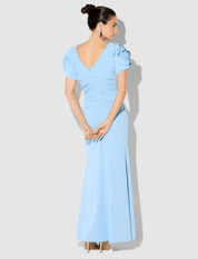 Montique Monet Sky Blue Rosette Sleeve Gown Dress 