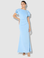 Montique Monet Sky Blue Rosette Sleeve Gown Dress 