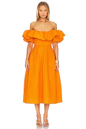 Rebecca Vallance Aurora Off Shoulder Midi Dress 
