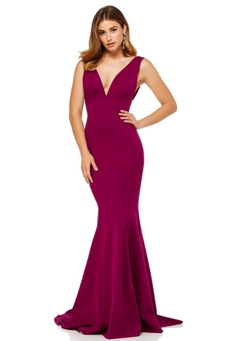 Sherri Hill V Neck Plum Gown Dress 