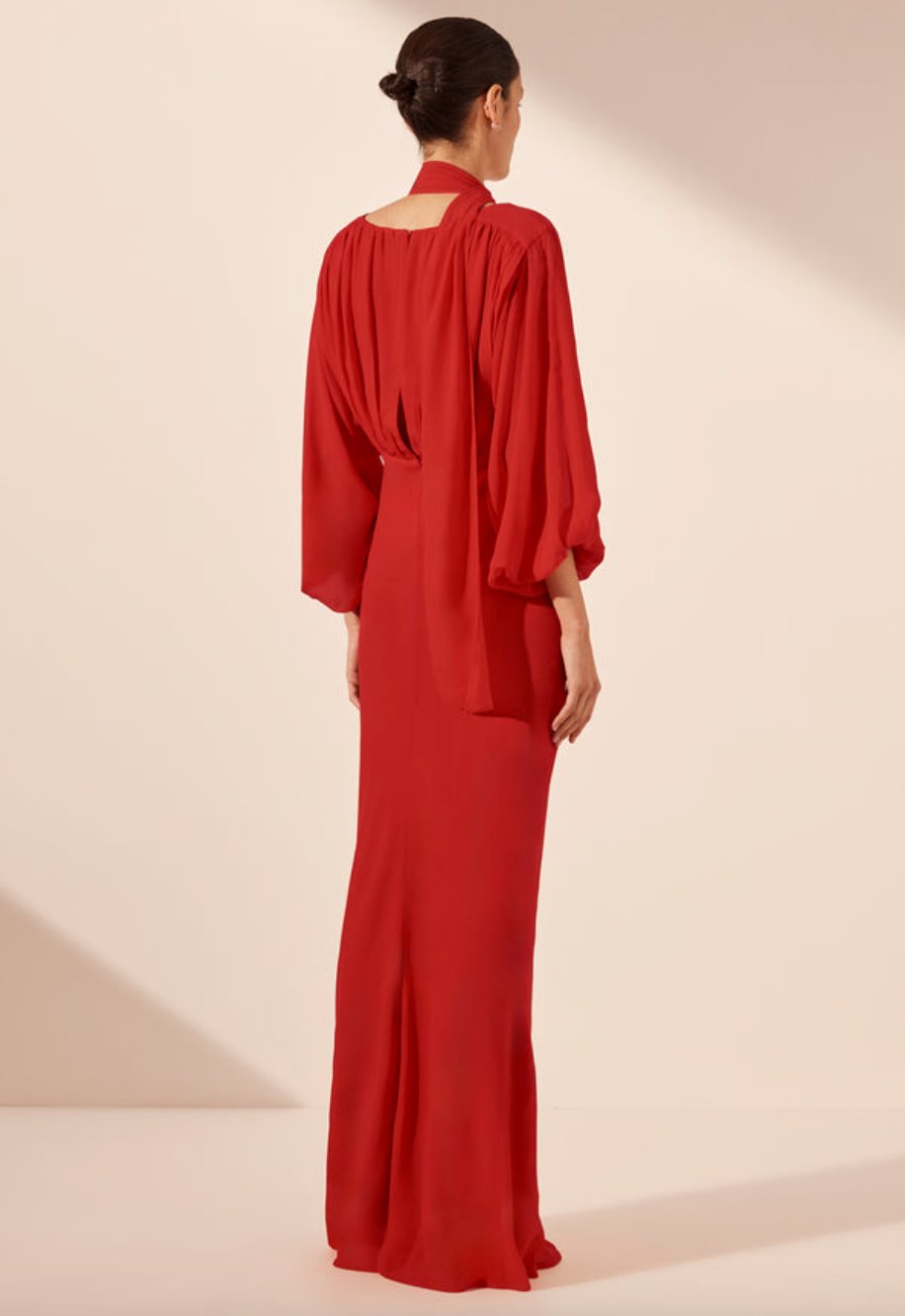 Shona Joy Amina Plunge Balloon Sleeve Maxi Chilli Dress 