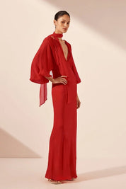 Shona Joy Amina Plunge Balloon Sleeve Maxi Chilli Dress 