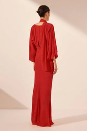Shona Joy Amina Plunge Balloon Sleeve Maxi Chilli Dress 