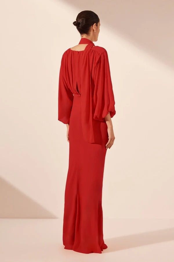 Shona Joy Amina Plunge Balloon Sleeve Maxi Chilli Dress 