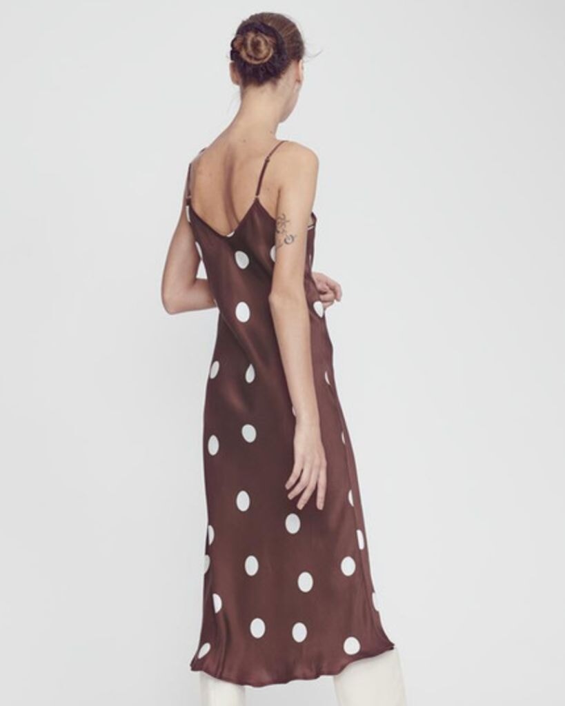 Silk Laundry 90's Slip Dress Chocolate Polkadot 