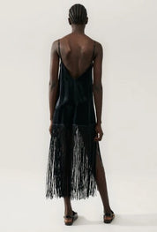 Silk Laundry Fringe Dress Black Dress 