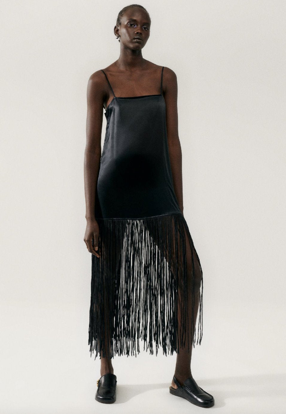 Silk Laundry Fringe Dress Black Dress 