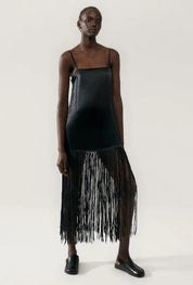 Silk Laundry Fringe Dress Black Dress 