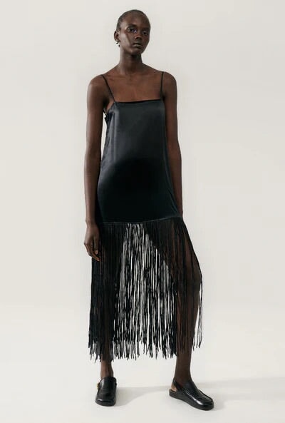Silk Laundry Fringe Dress Black Dress 