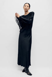 Silk Laundry Fringe Full Sleeve Bias Dress Dress 