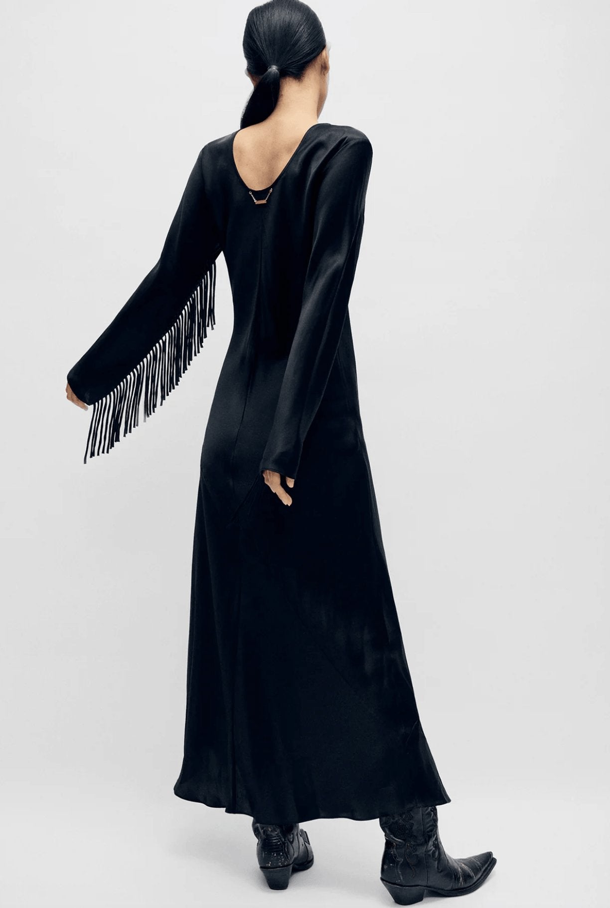 Silk Laundry Fringe Full Sleeve Bias Dress Dress 