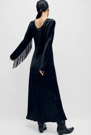 Silk Laundry Fringe Full Sleeve Bias Dress Dress 