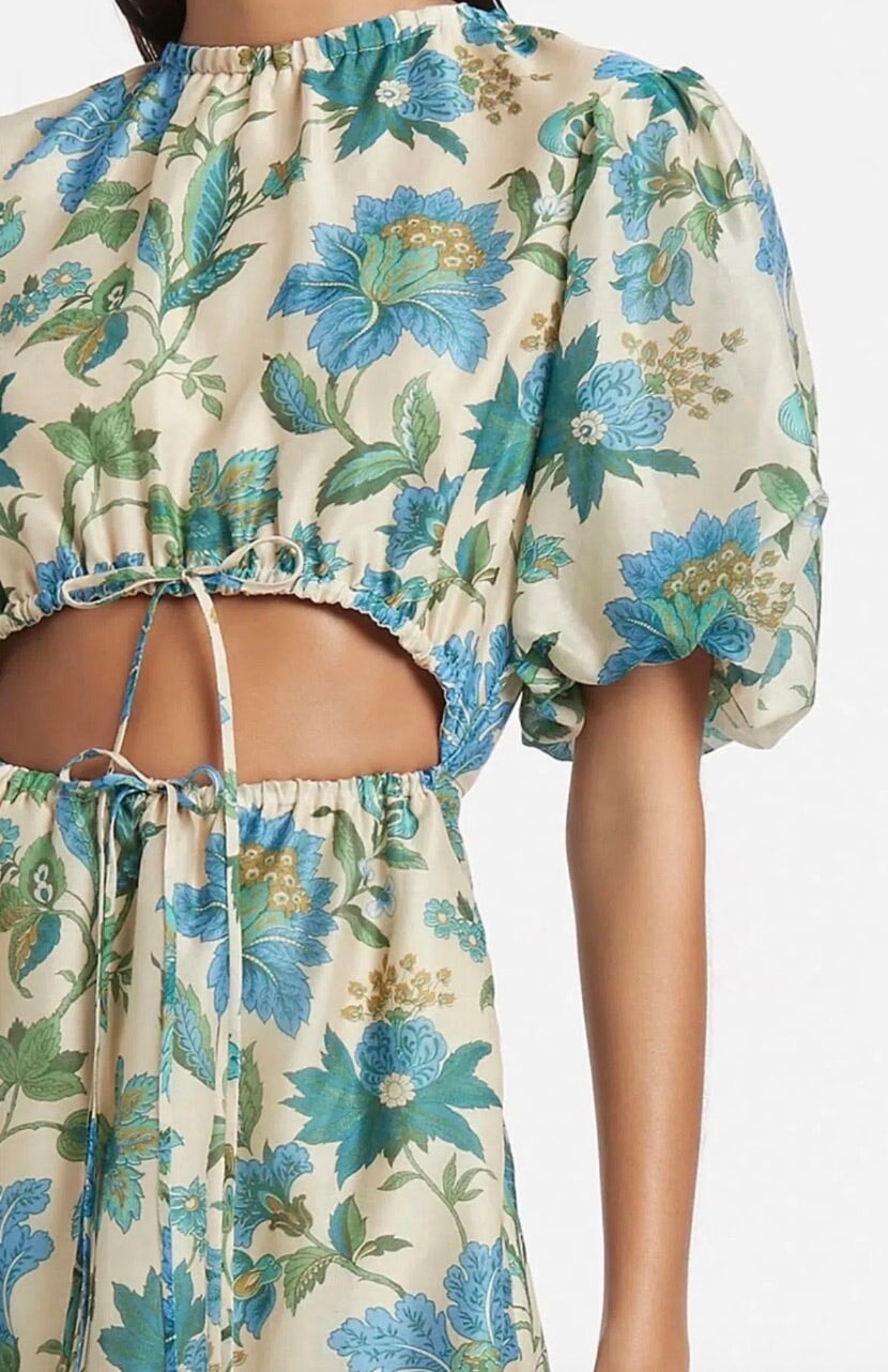 SIR Celia Puff Sleeve Midi Dress Marguerite Print Dress 