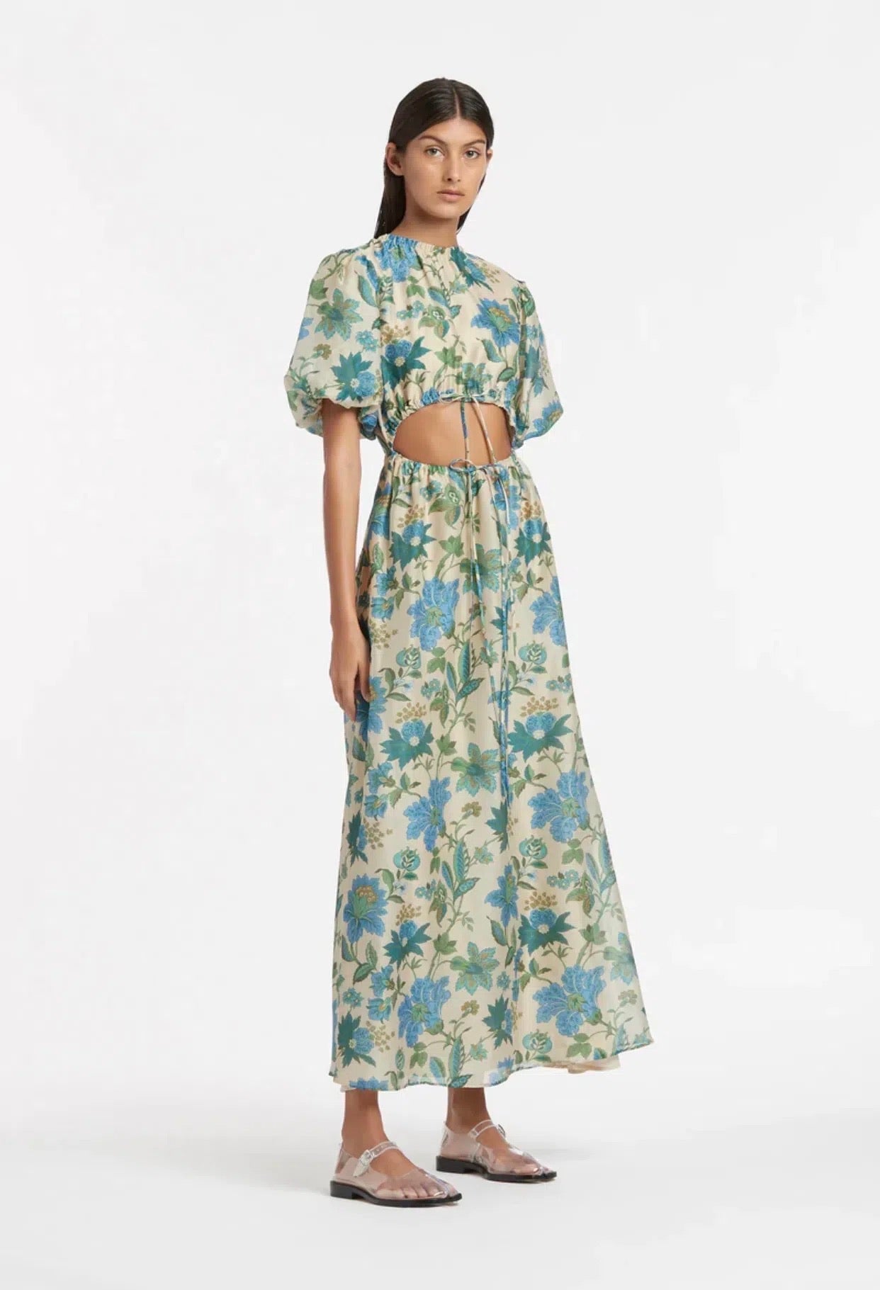 SIR Celia Puff Sleeve Midi Dress Marguerite Print Dress 