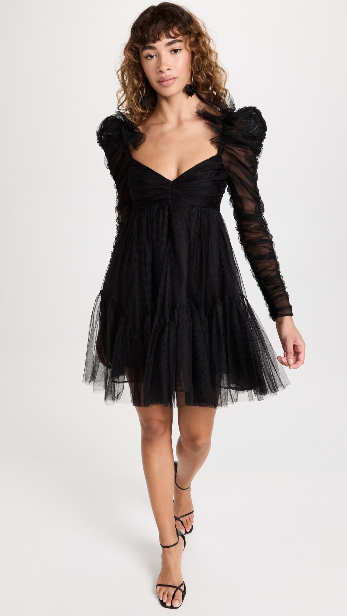 【Zimmermann】TULLE MINI DRESS チュール ブラック ミニドレス Zimmermann Long-Sleeve Ruched Tulle Mini Dress - Bergdorf